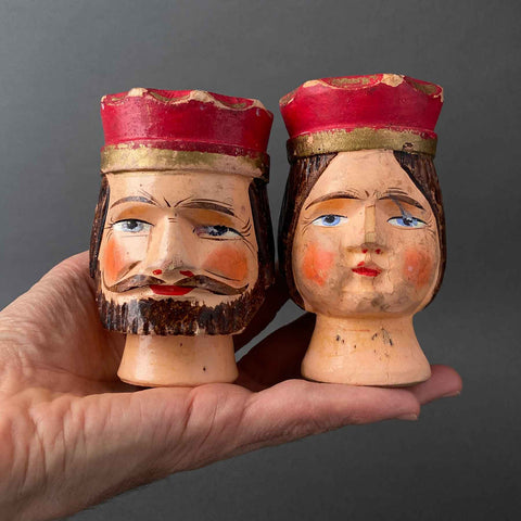 KING and QUEEN Puppet Heads ~ 1940s Punch and Judy