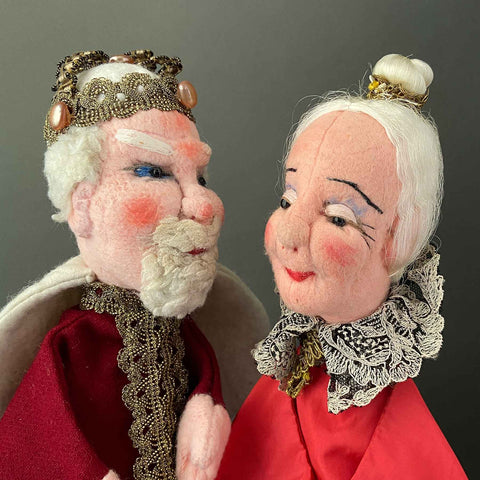 KING and QUEEN Hand Puppets by Curt Meissner ~ 1960s