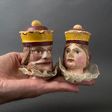 KING and QUEEN Hand Puppet Head ~ Early 20th c. Punch and Judy