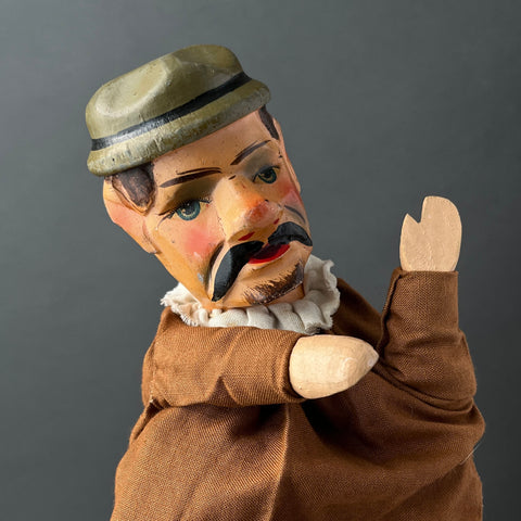 MUSTACHED MAN Hand Puppet ~ 1950s Punch and Judy