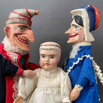 Mr Punch, Judy and the Baby Hand Puppet Set ~ Late 19th c. Rare!