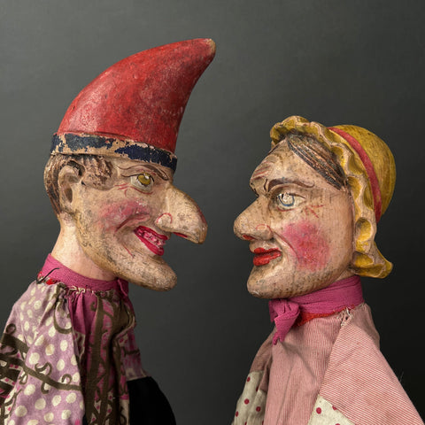 Mr PUNCH and JUDY Hand Puppet Set ~ Early 20th c. Rare!