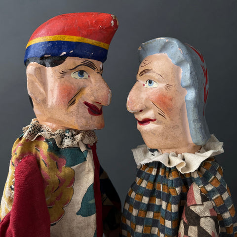 Mr PUNCH and JUDY Hand Puppets ~ Early 20th Century Rare!