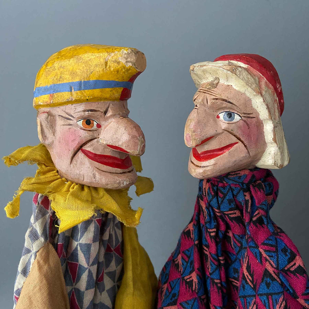 Old Puppet C Reddy Antique PUNCH and JUDY Hand Puppet Set ~ Early 1900s – Once Upon A Puppet